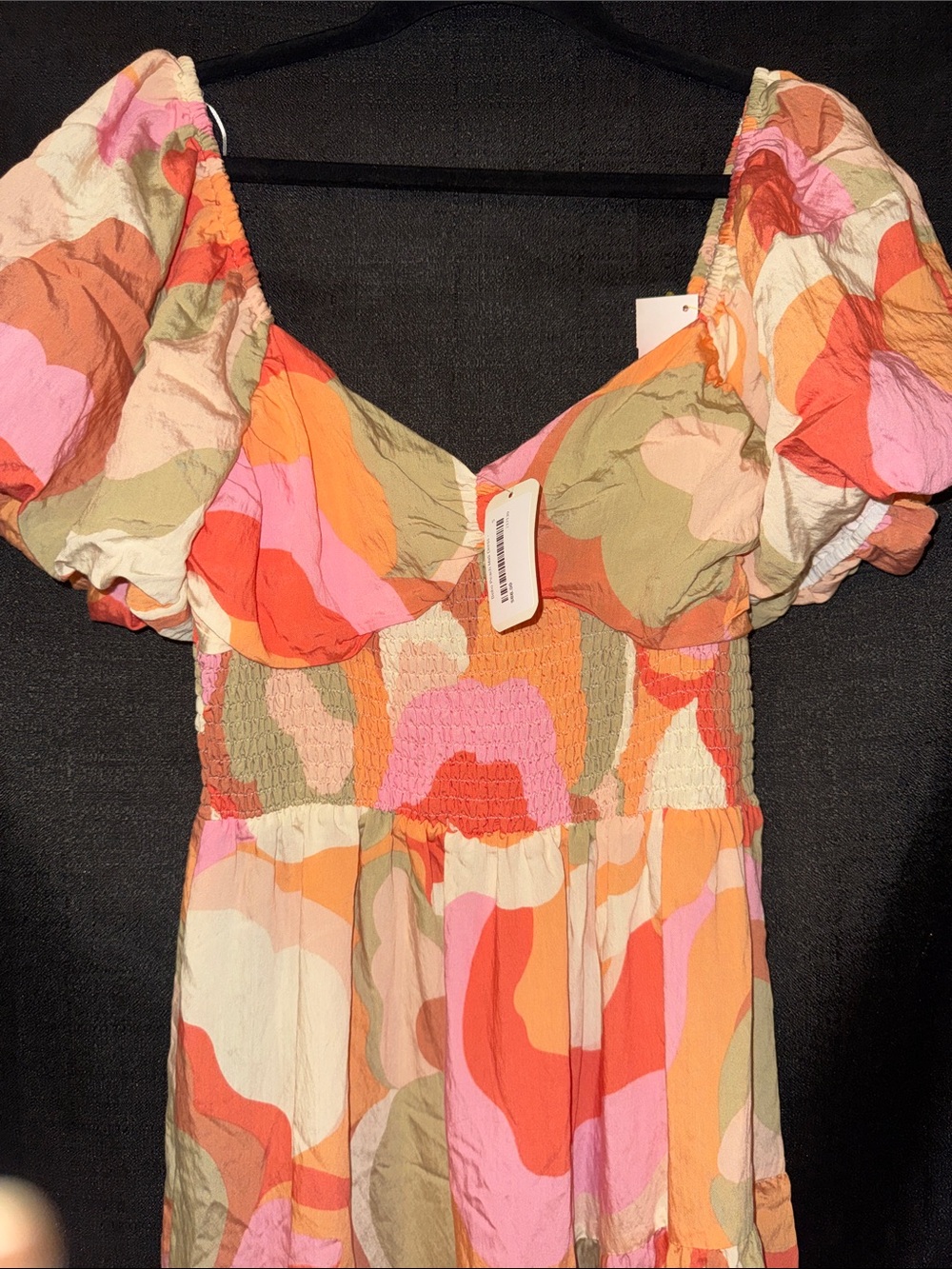Pink & Orange Floral Midi Dress with V Neckline - Picture 3 of 7